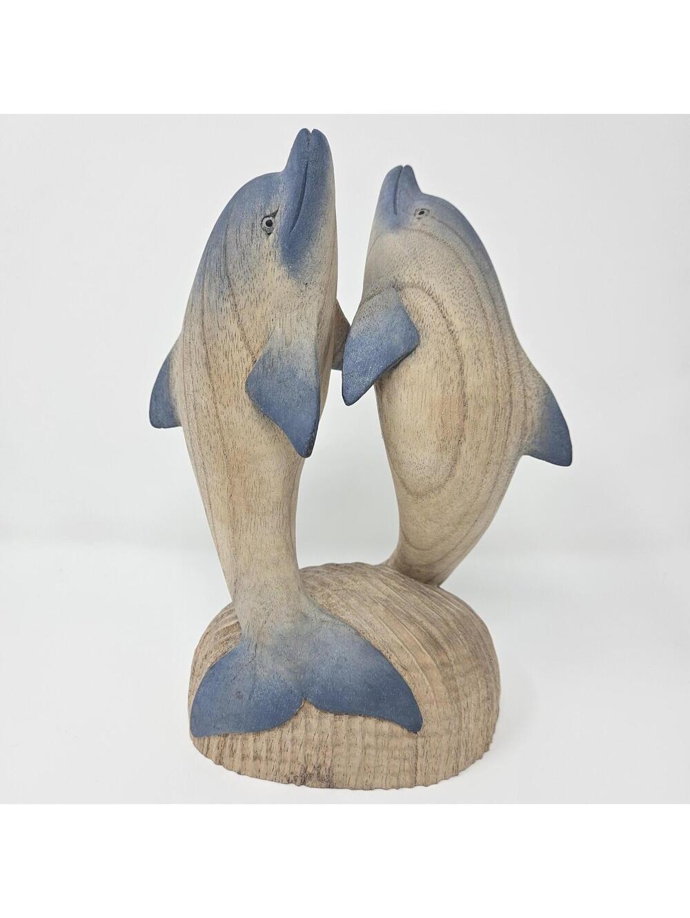 Hand Carved Wood Leaping Dolphin Sculpture 8.25" Nautical Ocean Life  Home Decor